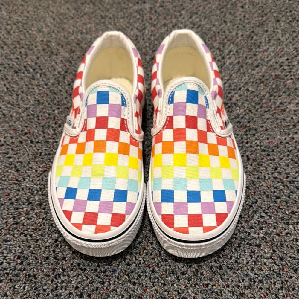 NWOT Vans Multicolor Checkered Kids Slip-On Sneakers, 13